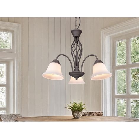 Pendelleuchte RUSTICA 3-flammig in Rostoptik mit Glasschirmen, Ø 55cm