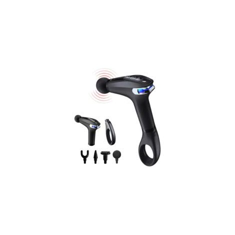 Pistolet de massage musculaire à percussion avec manche extensible pour tout le corps, masseur cervical et dos en tissu profond, pistolet de massage électrique, 9 modes et 4 têtes. Soulage les (1/5)