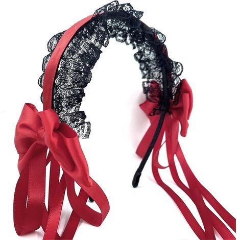 Spitzenhaarband mit Schleife, eleganter Haarschmuck für Damen, ideal für Cosplay und Kostüme – Rot (1/4)