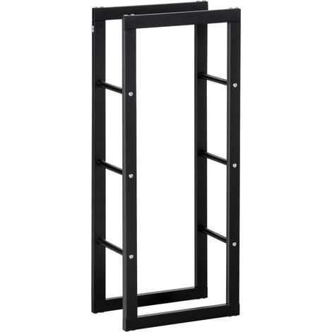 Râtelier à bûches, rangement pour bûches, stockage de bois pour usage intérieur et extérieur, charge maximale 100 kg, dimensions 40 x 25 x 100 cm (L x l x H), métal noir (1/5)