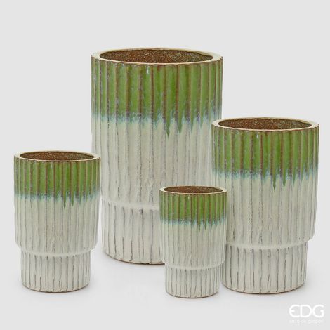EDG Enzo De Gasperi Set 4 Vasi Glaze Atlas Righe Mix Verde Ceramica