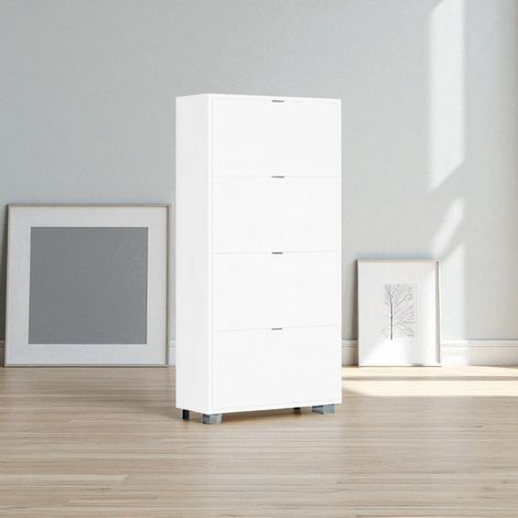 Mobile scarpiera con 4 ante a ribalta 76xh155 cm Bianco Lucido (1/2)