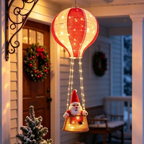 Lanterne de Noël Montgolfière avec Père Noël, Décoration Lumineuse à Piles avec Télécommande, 8 Modes d'Éclairage, Suspension de Noël pour Intérieur et Extérieur, Idée Cadeau (1/5)