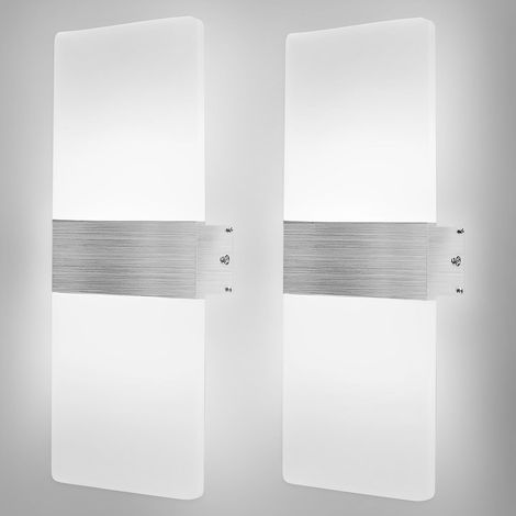 Lot de 2 Applique murale LED, Acrylique, Aluminium, 12 W, Blanc froid 6500 K, Salon, Chambre