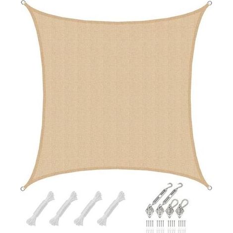 Quadratisches, atmungsaktives Sonnensegel (4 x 4 m) – 100 % durchlässiges Polyethylen – Edelstahlbefestigungen – 80 % UV-Schutz – Amanka (1/2)