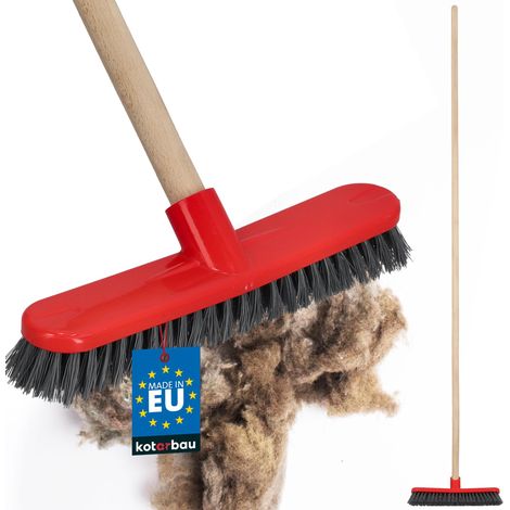 KOTARBAU® Balai Brosse - Brosse à Récurer avec Poils PVC - 26,5 cm - Balai Brosse sol - Balai Exterieur - avec Manche Bois - Rouge et Noir (1/4)