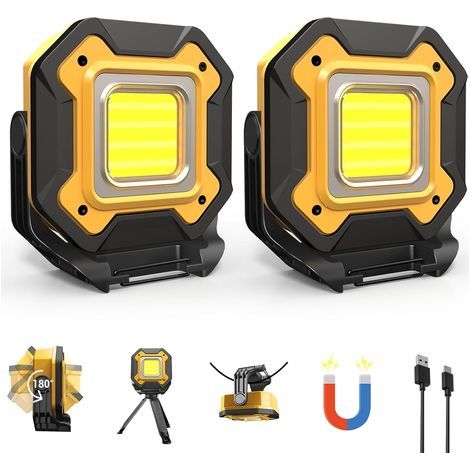 2er-Set LED-Arbeitsleuchten – 6000 mAh – 16 Stunden Akkulaufzeit – Magnetisch – Wasserdicht (IPX5) – 360° drehbar – Ideal für Autoreparaturen und Camping (1/5)