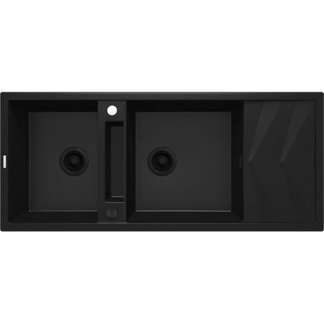 Évier de cuisine en granit avec 2 bacs et égouttoir 116x50 cm noir - Vora