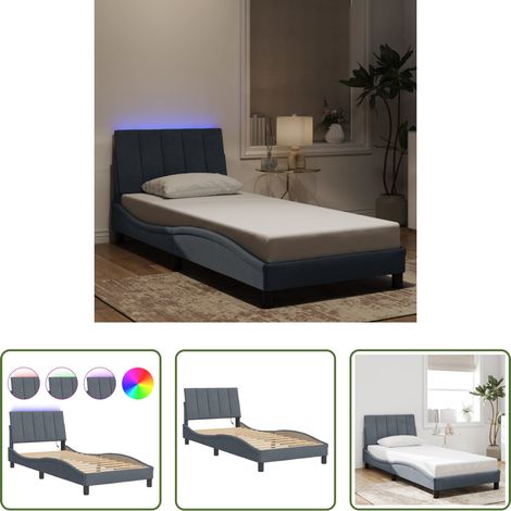 LED-Leuchten - Bettgestell mit LED ohne Matratze "Hanko" Dunkelgrau 90x200 cm Samt (1/5)