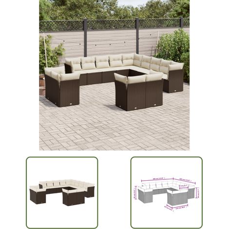 The Living Store 13-tlg. Garten-Sofagarnitur mit Kissen Braun Poly Rattan - Gartensorgsgarnitur - Outdoor Möbel - Lounge Set - Gartenlounge - Rattan Sofa (1/3)