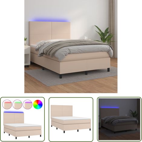The Living Store Boxspringbett mit Matratze & LED Cappuccino-Braun 140x200cm - Boxspringbett - Bettenrahmen - Lederbettwäsche - Luxusbett - Doppelbett (1/5)