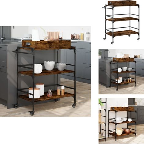 Chariot de cuisine chêne fumé 81,5x41x92,5 cm bois d'ingénierie - Chariot De Cuisine - Chariot À Légumes - Meuble De Rangement - Mobilier De Cuisine - Étagère Mobile (1/5)