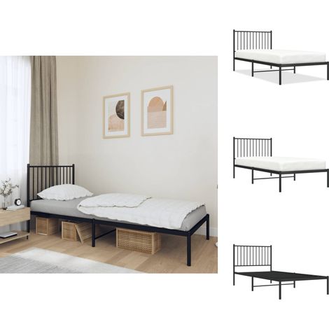 The Living Store Bettgestell mit Kopfteil Metall Schwarz 90x200 cm - Metallbett (1/5)