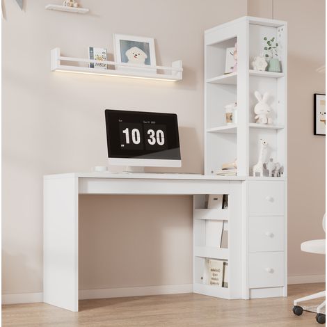 Scrivania con libreria, cassetti e vano laterale, 150 x 50 x 180 cm, bianco, MDF HAVRYA (1/5)