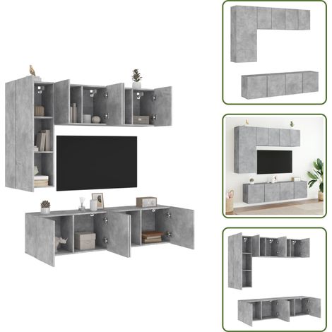 The Living Store Unités murales TV 5 pcs gris béton bois d'ingénierie - Meuble Tv Mural - Étagère Murale - Rangement Mural - Unité Murale Tv - Meubles Tv (1/5)