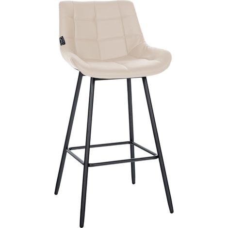 Taburete de bar x1 con reposapiés crema revestimiento de PVC cuatro patas base de metal negro 100005457 (1/5)
