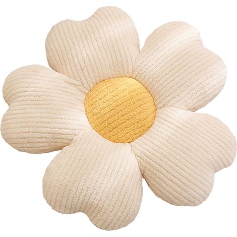Oreiller en peluche à fleurs, coussin-fleur blanche jaune 50cm (1/5)