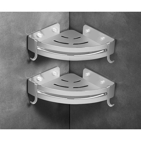 Etagère de Douche d’Angle, Etagère de Salle de Bain Sans Forage Panier Rangement Douche Aluminium Murale Adhésive Serviteur de Douche Organiseur pour Shampoing(Triangle, 2 Pièces) (1/5)