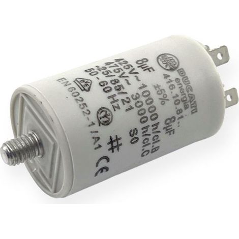 Ducati Energia – Condensateur permanent 8µF à cosses Faston – Ø36x58mm – Pour moteur électrique 220V – Homologué VDE EN60252-1