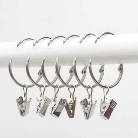 Anneaux pour Rideaux,20 Pièces Anneau Rideau avec Pinces,Décoratif Métal Drapé Clip Crochets Ensemble Diamètre Intérieur de 40mm Argent,Antirouille,Facile Ouvert Anneaux à Pince, acier inoxydable 304 (1/5)