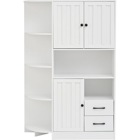 Weiße Eckvitrine fürs Wohnzimmer 104 x 35 x 155 cm mit 3 Schränken und 2 Schubladen (1/5)