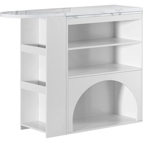 Tavolo alto estensibile girevole con vano per animale bianco effetto marmo 120+80x40x100 cm (1/5)
