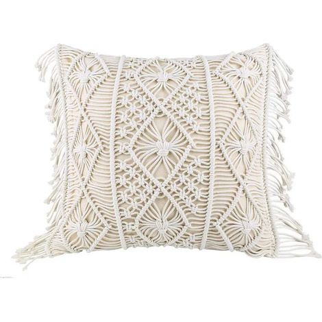 Housse de Coussin de Canapé Macramé Housse de Coussin Décorative Douce 4545cm Coussin de Lombaire Taie d'oreiller de Lit Chambre à coucher Décoration Coton Beige (1/5)