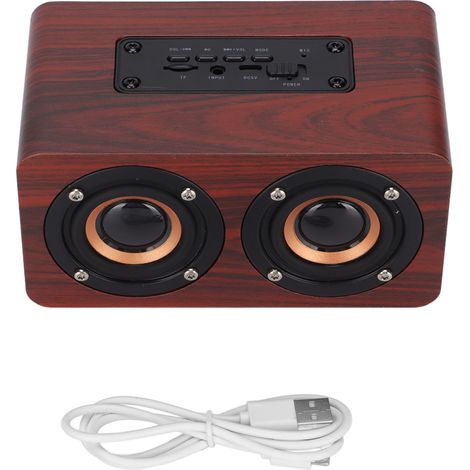 Retro-Bluetooth-Lautsprecher aus Holz mit kabellosem Subwoofer und AUX-Anschluss für Zuhause und Tablet – Farbe: Braune Holzmaserung