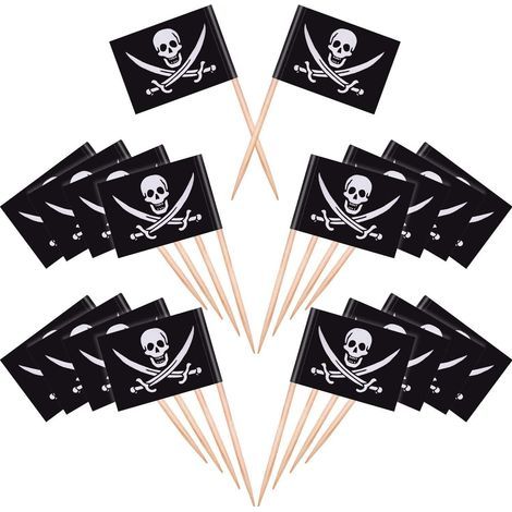 Banderas de Palillos Piratas, 100 Uds. Marcadores de Queso y Pastel con Etiquetas Piratas para Bodas, Navidad, Halloween y Pascua (1/4)