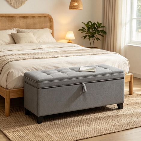 Banco con almacenaje acolchado gris oscuro de 120 cm con compartimento de 112 L (1/5)