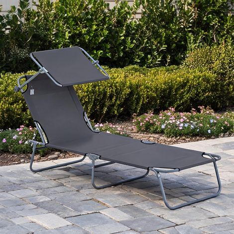 Transat coloris gris en métal Polyester 187 x 58 x 36 cm (1/5)