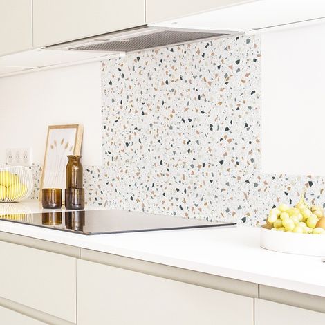 Crédence cuisine en aluminium - motif terrazzo blanc - 300x20 cm (en 3 bandeaux)