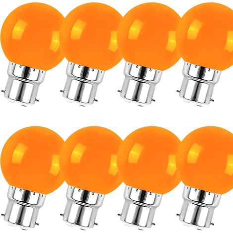 Lot de 8 ampoules LED couleur mini globe G45 B22 à baïonnette 3 W orange pour décoration maison bar et fête (1/5)