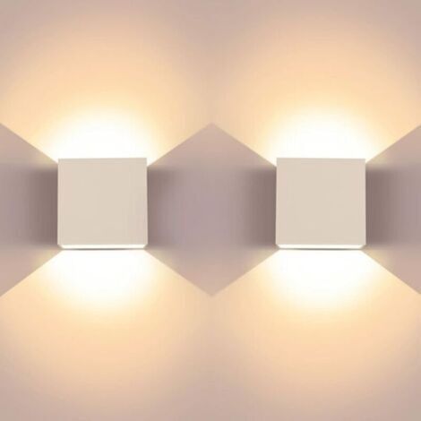 2 Pack Appliques Murales à LED 6W, Applique Murale Carrée Supérieure et Inférieure en Aluminium Moderne Blanc Chaud 3000k, Convient pour le Salon, la Chambre, le Couloir, la salle à Manger [Classe éne (1/4)