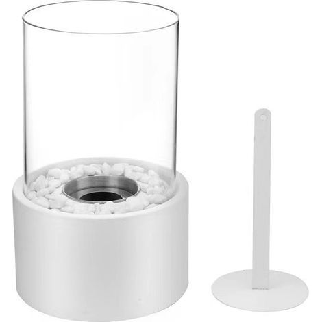 Mini Cheminée Personnelle, Cheminée à Alcool Ronde, Cheminée Au Bio-éthanol De Table De Décor De Paysage De Feu Réel, Brasero De Bureau, pour Extérieur/Intérieur, 16.5 x 16.5 x 27.5 cm,Blanc (1/5)