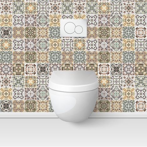 Crédence adhésive WC - Effet carreaux de ciment - 60x60 cm - Adhésif + Protection BRILLANTE (1/3)