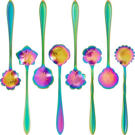 Cuillère Fleur - Cuillère à Café et à Thé en Acier Inoxydable - 8 Pièces - Pour Sucre, Thé, Glace, Yaourt - Ensemble de Couverts (1/5)