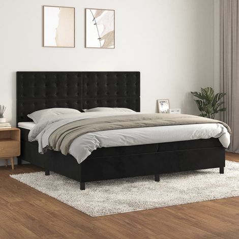 Lit double et matelas Lit à sommier tapissier et matelas Lit Adulte Noir 200x200 cm Velours BVM80855 (1/5)