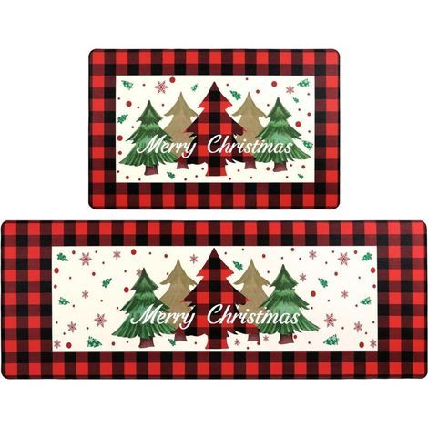 Tapis de salle de bain de Noël, tapis de bain rouge pour décoration de salle de bain, antidérapant, lavable en machine, 40 x 60 cm + 40 x 120 cm (1/4)