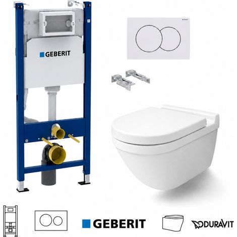 Pack WC inodoro suspendido con bastidor GEBERIT Duofix c/pulsador Delta blanco 01 c/wc Starck 3 blanco brillo suspendido Rimless Duravit (1/4)