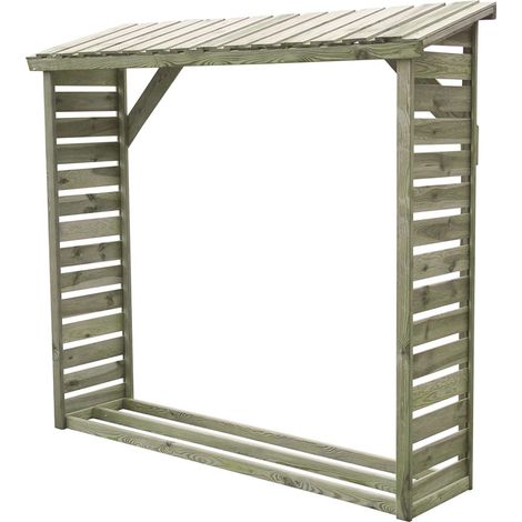Cémonjardin – Abri à bûches en bois traité autoclave classe III – Plancher surélevé – Capacité 1,04 m³ – Dimensions L 196 x lg 52,4 x Ht 180 cm (1/2)