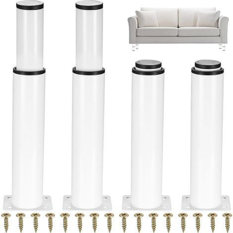 Juego de 4 patas ajustables para muebles, patas de mesa de metal blanco, altura ajustable de 120 a 180 mm, patas para armarios de cocina, alacenas, camas y mesas.