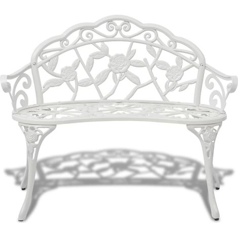 Banc de jardin Banc extérieur Banquette de jardin 100 cm Aluminium coulé Blanc (1/4)