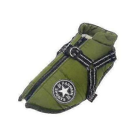 Große Hundejacke mit Geschirr, warme Winterkleidung für Hunde, wasserdicht-S-Green