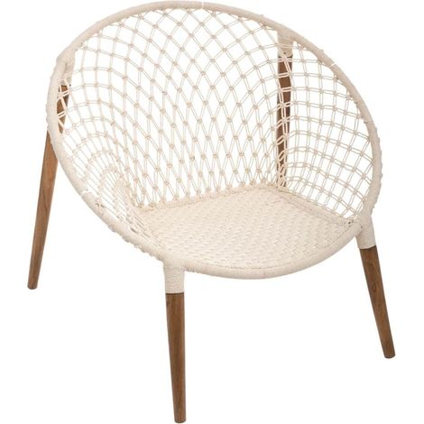 Poltrona Raina in teak intrecciato cotone bianco - Atmosphera créateur d'intérieur (1/5)