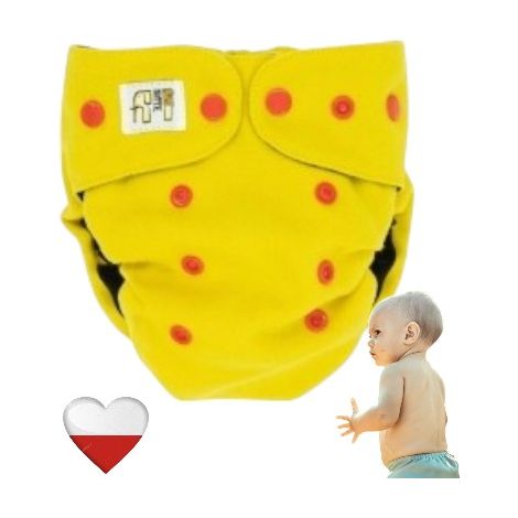 Copripannolino in lana giallo e rosso, pannolini riutilizzabili NappiMe (1/5)