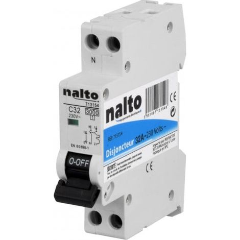 Disjoncteur unipolaire 32A – Courbe de déclenchement type C – Connexion à vis – Pour protection électrique domestique – Nalto
