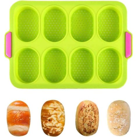 Molde de silicona antiadherente apto para alimentos con 8 cavidades para baguettes caseras y pan crujiente - Crezuo