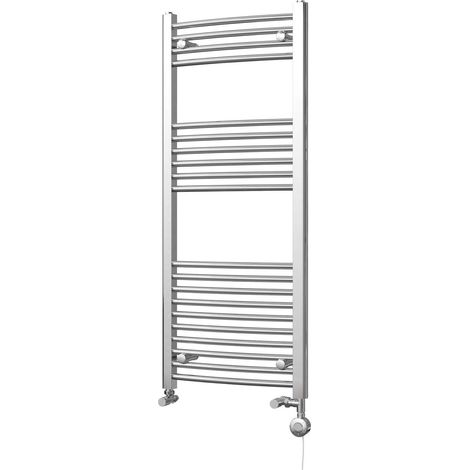 Zennor - Chrome Dual Fuel Towel Rail H1200mm x W500mm Thermostatic - Curved (1/3)