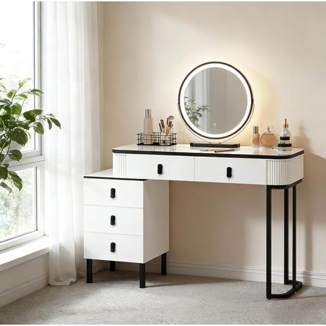 Bureau coiffeuse LED 100 cm avec 5 tiroirs OKMYHOME (1/5)